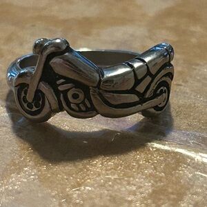 Sterling Silver Motorcycle Ring - Black Accents
